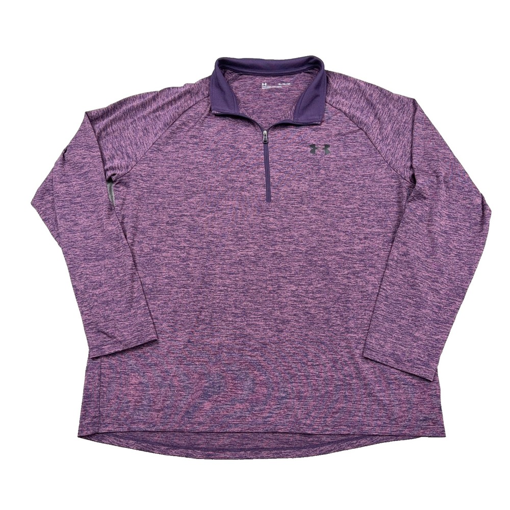 Under Armour Shirt Men XL Purple Pullover Quarter Zip Performance Heather Golf